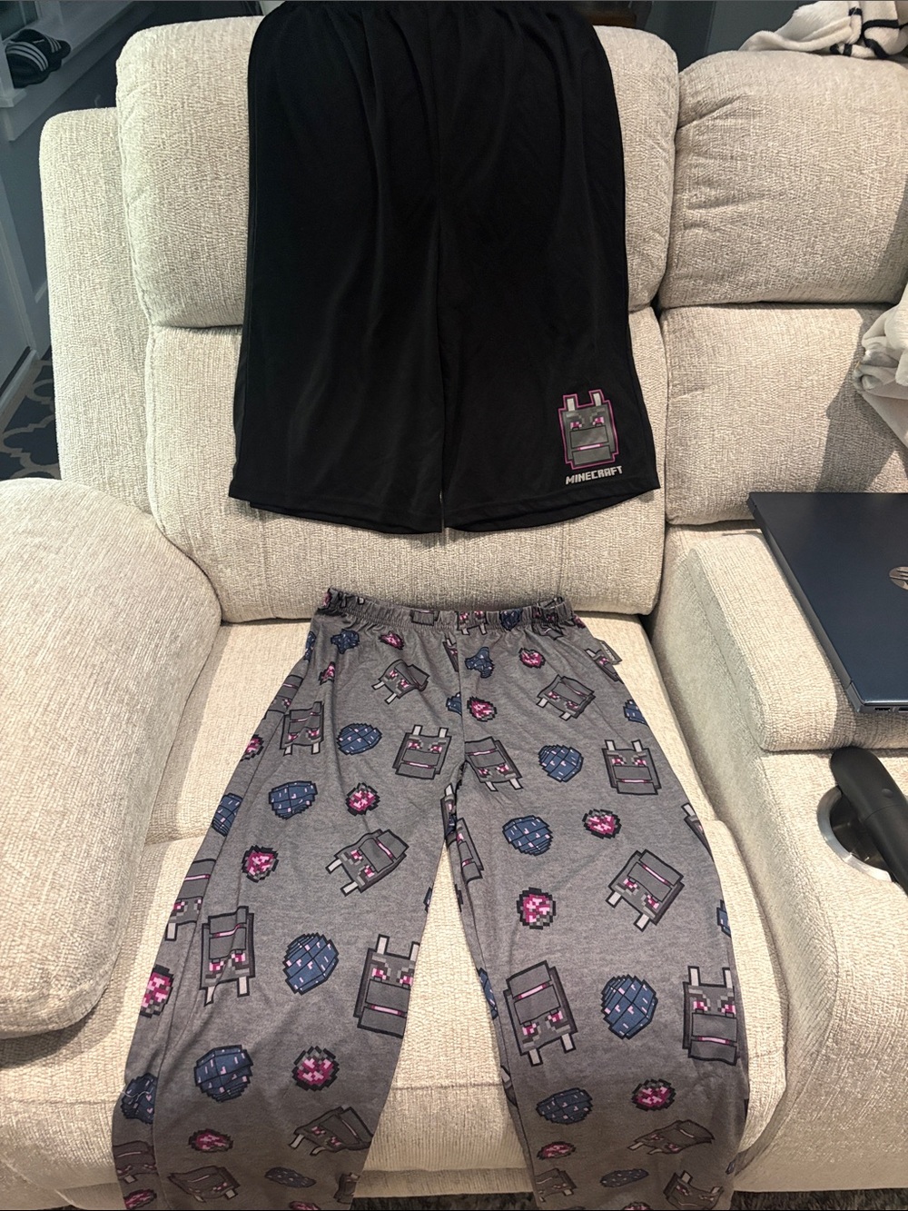 Minecraft Kids Two-Piece Pajama Set - Black Shorts & Gray Pixel Print Pants